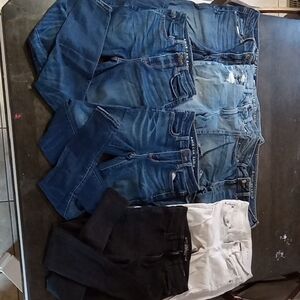 Women's Blue Dark Blue White and Black Flared And Ripped American Eagle Jeans